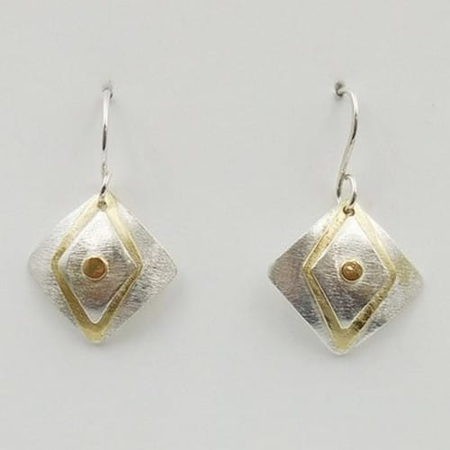 DKC-1104 Earrings SS and Brass Diamond Shapes on Squares $66 at Hunter Wolff Gallery